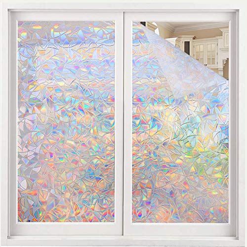 Product Cover Volcanics Window Privacy Film Static Window Clings Vinyl 3D Window Decals Window Stickers Rainbow Window Film for Glass Door Home Heat Control Anti UV 35.4 x 118 Inches