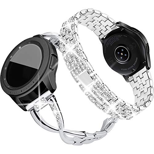 Product Cover Supoix Compatible for Galaxy Watch 42mm Band,2 Pack 20mm Women Jewelry Bling Metal Replacement Bracelet for Samsung Galaxy Watch 42mm/Active 40mm(Silver)