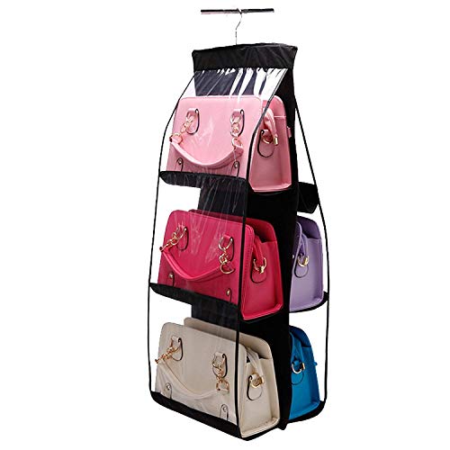 Product Cover credsy 6 Pocket Large Clear Purse Handbag Hanging Storage Bag Organizer Closet Tidy Closet Organizer Wardrobe Rack Hangers Holder for Fashion Handbag Purse Pouch- Multi Colors