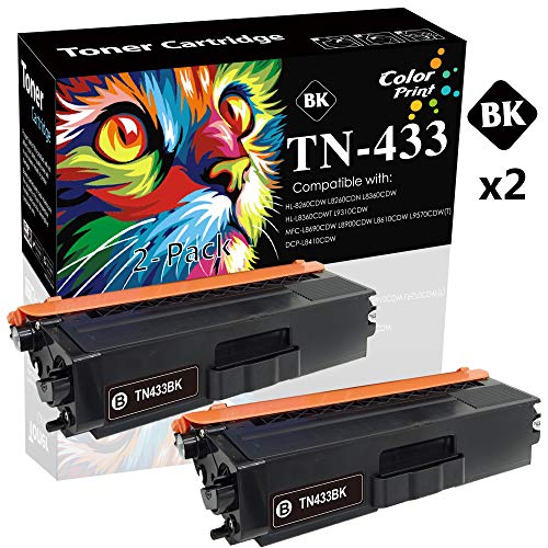 Product Cover 2-Pack Compatible TN433BK TN-433BK TN-433 Toner Cartridge TN433 Used for HL-8260CDW L8360CDW L8690CDW L8900CDW L8610CDW L8410CDW Printer (2X Black), by ColorPrint