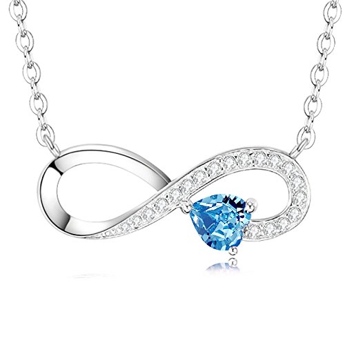 Product Cover Valentine's Day Necklace for Wife Birthday Gifts Women Love Infinity Jewelry Mom Teen Girls Sterling Silver Blue Birthstone Heart Necklace