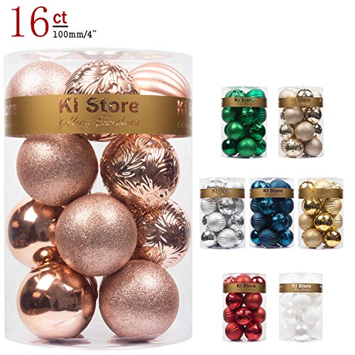 Product Cover KI Store Large Christmas Balls Rose Gold 4-Inch Shatterproof Christmas Tree Ball Ornaments Decorations for Xmas Trees Wedding Party Home Decor