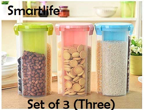 Product Cover Smartlife 3 Sections Air Tight Plastic Food, Grain & Cereal Dispenser/Storage containers for Kitchen, 1500 ml, Set of 3, Multi-Color