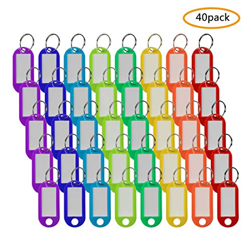 Product Cover Plastic Key Tags with Split Ring Label Window, Assorted Colors, 40pcs