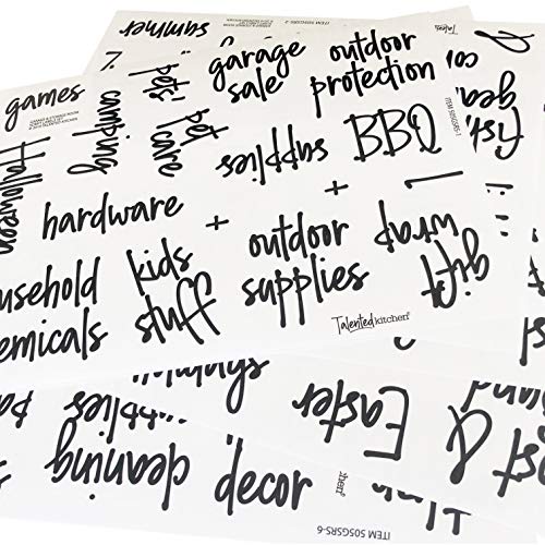 Product Cover Talented Kitchen 107 Storage Room & Garage Organization Labels. Script, Preprinted Stickers. Water Resistant, Canister & Bin Labels to Organize & Declutter Spaces (Storage Room & Garage, 107 Labels)