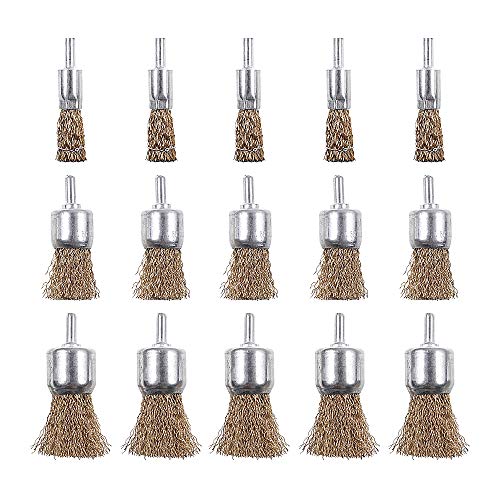 Product Cover 15 Pack Brass Coated Wire Brush Wheel & Cup Brush Set with 1/4-Inch Shank, Rocaris 3 Sizes Coated Wire Drill Brush Set Perfect For Removal of Rust/Corrosion/Paint