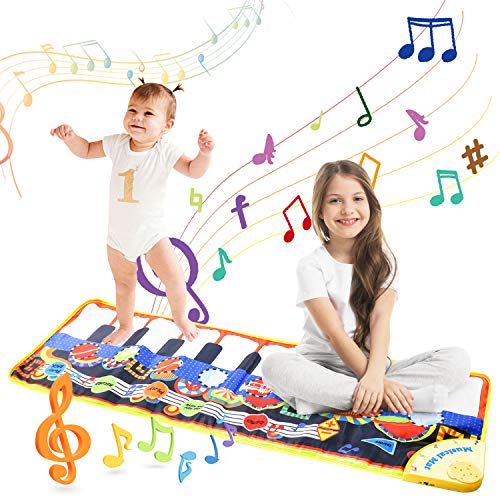 Product Cover Musical Piano Mat, Vimpro19 Keys Piano Keyboard Play Mat Children Foot Touch Play Portable Musical Blanket Build-in Speaker & Recording Function for Kids Toddler Girls Boys 43.3'' X14.2''