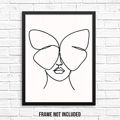 Product Cover Modern Abstract Black White Wall Decor Art Print Poster - Woman Face Portrait With Butterfly -UNFRAMED- Living Room Bedroom Home Office -Female Face Silhouette Wall Poster Decor (11
