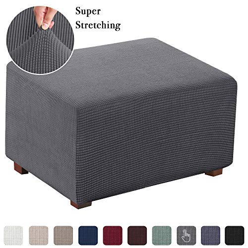 Product Cover Stretch Ottoman Slipcover Folding Storage Stool Furniture Protector Soft Rectangle slipcover with Elastic Bottom (Oversized Ottoman, Charcoal Gray)