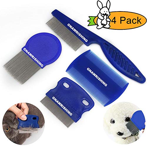 Product Cover GNAWRISHING Flea Comb 4Pcs with High Strength Teeth Durable Pet Tear Stain Remover Combs, Pet Dog Cat Grooming Comb Set Effective Float Hair Remover...