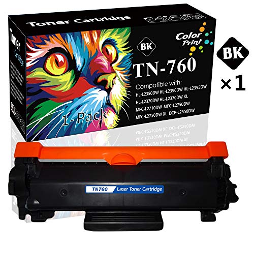 Product Cover (1-Pack) Compatible TN-760 Toner Cartridge TN760 Used for Brother HL-L2350DW L2390DW L2395DW MFC-L2550DW L2710DW HL-L2370DW XL MFC-L2750DW XL Printer, Sold by ColorPrint