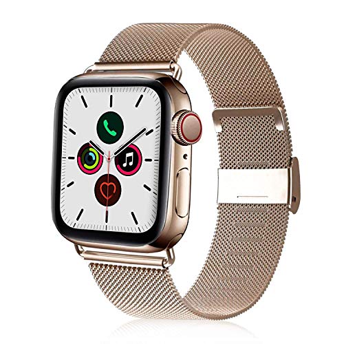 Product Cover VATI Compatible with Apple Watch Band 38mm 40mm, Stainless Steel Mesh Loop Sport Wristband with Adjustable Magnet Replacement Band Compatible for Apple Watch Series 5, iWatch 4/3/2/1, Light Gold