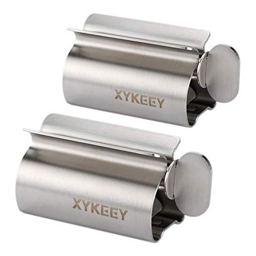 Product Cover Toothpaste Tube Squeezer - Set of 2 Toothpaste Squeezer Rollers, Metal Toothpaste Tube Wringer Seat Holder Stand XYKEEY