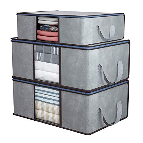 Product Cover Home Store India Clothes Storage Bag, 3 Pcs Closet Organizer and Storage Foldable Clothing Storage Bag for Clothes, Blanket, Comforter, Underbed Storage, Gray