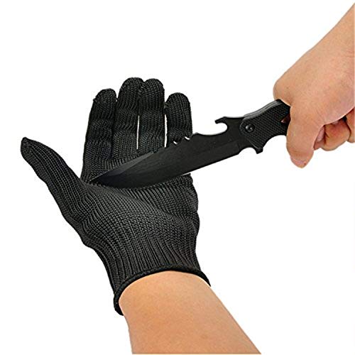 Product Cover Unieco Safety Hand and Arm Work Gear Equipment Anti Vibration, Rubber Grade Finish Cut Resistant Level 5 Protection Gloves for Kitchen, Industry, Barbeque, Fireplace, Grilling (Free Size, Black)