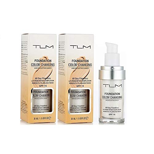 Product Cover 2 PACK TLM Flawless Colour Changing Foundation Makeup Base Warm Skin Tone Nude Face Moisturizing Liquid Cover Concealer Long-Lasting-30ml