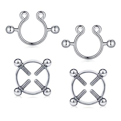Product Cover FECTAS Fake Nipplerings Piercings Clip On Nipple Rings Stainless Steel Faux Nipple Jewelry