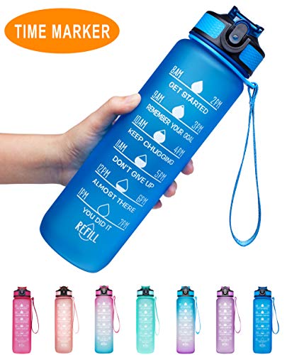 Product Cover Venture Pal 32oz Leakproof Tritran BPA Free Water Bottle with Motivational Time Marker & Straw to Ensure You Drink Enough Water Throughout The Day for Fitness,Gym and Outdoor Sports-Blue