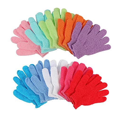 Product Cover 10 Pairs Double Sided Exfoliating Gloves Body Scrubber Scrubbing Glove Bath Mitts Scrubs for Shower, Body Spa Massage Dead Skin Cell Remover, 10 Colors