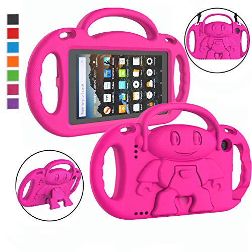 Product Cover LTROP Kids Case for Amazon Kindle Fire 7 Tablet (9th Generation - 2019 Release) - Shockproof Handle Friendly Kids Stand Case with Shoulder Strap for All-New Amazon Fire 7 2019 & 2017 (7 Inch Display) - Rose