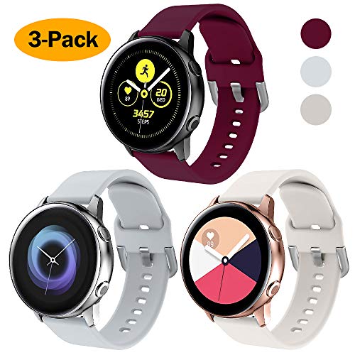 Product Cover NANW 3-Pack Compatible with Samsung Galaxy Watch Active Bands/Active 2 Bands, Galaxy Watch 42mm Bands/Gear Sport Bands, 20mm Soft Waterproof Silicone Sport Watch Strap Replacement Wristbands