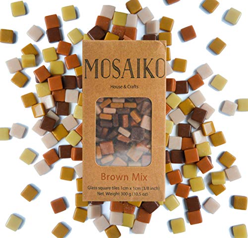Product Cover MOSAIKO Brown Mix 300g (10.5oz) - Mosaic Glass Tiles for Crafts - Premium Quality Stained Square Pieces 1cm x 1cm (3/8 inch) - Perfect for Home Decor, DIY Crafts, Pixel Art, Kid Play, Adult Hobbies