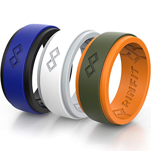 Product Cover Rinfit Silicone Wedding Ring for Men 1 or 3 Rings Pack. RinfitAir Breathable Design, Silicone Rubber Bands. Men's Wedding Band Size 7-14