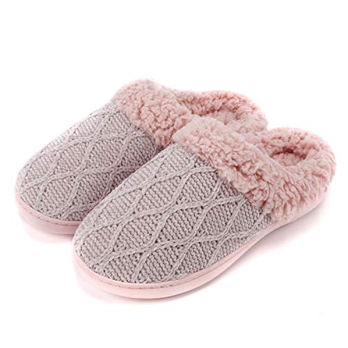 Product Cover PENNYSUE Women's Memory Foam Slippers Comfort Fuzzy Plush Lined House Shoes Soft Anti-Slip Sole Pink