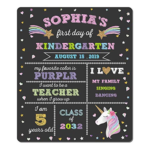 Product Cover ORIENTAL CHERRY First Day of School Chalkboard - Unicorn Theme First Day of School Sign Photo Prop - 1st Day Back to School Sign - Reusable Erasable 12 x 16 inch - Use Chalk to Personalize