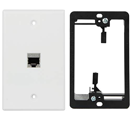 Product Cover Wi4You Cat6 Wall Plate 1 Port, Ca6A RJ45 Wall Plate White + Low Voltage Mounting Bracket + Full Shielded Cat6A Female Coupler, Applied to Cat5, Cat5e, Cat6, Cat6A Ethernet Cable (Cat6A-1port, 1pack)
