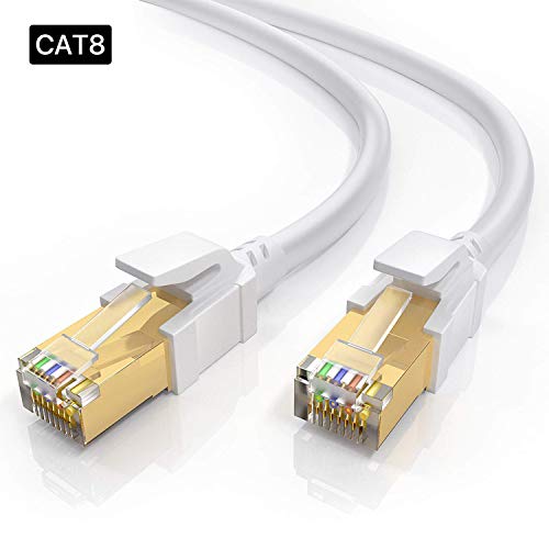 Product Cover Cat8 Ethernet Cable 20FT, BUSOHE Shielded RJ45 LAN Internet Network Cable, 40Gbps 2000MHz Gigabit Patch Cord Wire for Modem, Router, PS3, PS4, Xbox (White)