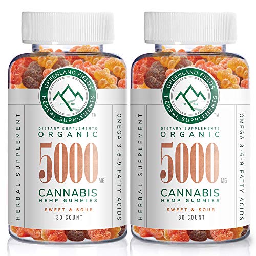 Product Cover (2-Pack) Organic Hemp Chewy Bears - 5000MG - Active Joint & Muscle Relief, Better Sleep, Sweet & Sour, Infused with Colorado Grown Hemp, Rich in Omega 3-6-9 & Vitamin E, Non-GMO, Vegan.
