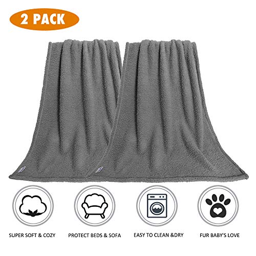 Product Cover Premium Fluffy Fleece Dog Blanket, Soft and Warm Pet Throw for Dogs & Cats (2-Pack Large 40x47'', Grey)