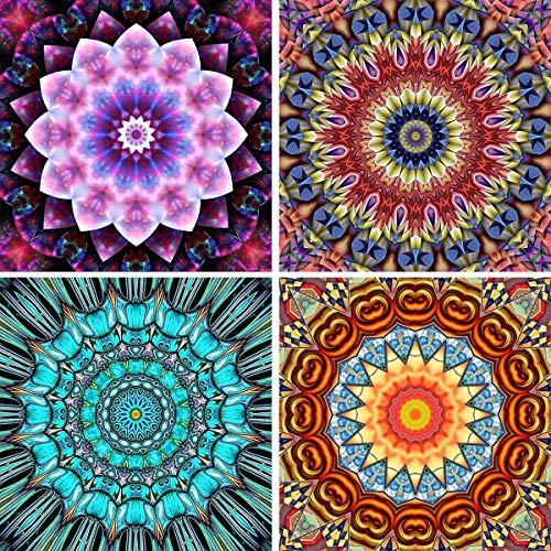 Product Cover 4 Pack 5D Diamond Painting Mandala Flower Full Drill by Number Kits for Adults, Ginfonr DIY Paint with Diamonds Art Craft Embroidery Rhinestone Cross Stitch Home Decor (12 x 12 inch)