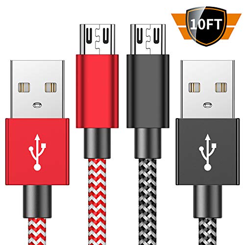 Product Cover Charger Cable for PS4 Controller - 2 Pack 10FT Nylon Braided Micro USB 2.0 Charge and Play Data Sync Charging Cord for Playstation 4, dualshock 4, Xbox One S/X Controller, Samsung, Android Phones