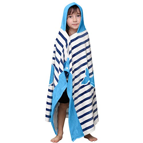 Product Cover Hoomall Kids Bath Towel for Boys Girls, Whale Pattern Child Hooded Beach Towel Fast Drying Ultra Absorbent Poncho for Bath/Pool/Beach Swim Cover (127cmx76cm, Blue Whale)