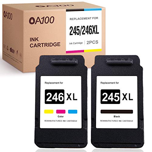 Product Cover OA100 Remanufactured Ink Cartridges Replacement for Canon PG-245XL CL-246XL 245 246 XL for Pixma MX492 MX490 MG2522 TS3122 MG2520 MG3022 TS202 MG2922 MG2920 TS3020 IP2820 (1 Black, 1 Tri-Color)