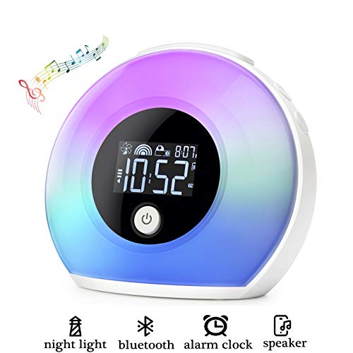 Product Cover Homcasito Night Light Bluetooth Speaker Alarm Clock, Dimmable Warm Light & Colorful Light, 5 Colors Wake Up Light, 4 Brightness Bedside Lamp, Best Gift for Kids, Friends, Birthdays, Party