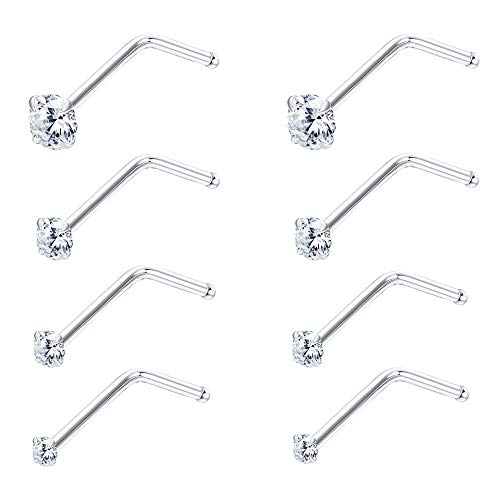 Product Cover Sllaiss 22G 8Pcs Small L Shape Nose Rings Piercing Pin Studs for Women Men 925 Sterling Silver Nose Studs Rings Body Jewelry 1.5mm 2mm 2.5mm 3mm Hypoallergenic