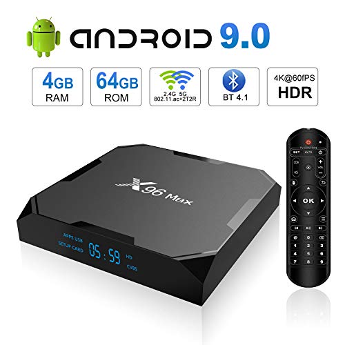 Product Cover Android 9.0 TV Box, X96 MAX Android TV Box 4GB RAM 64GB ROM Amlogic S905X2 Quad-core Cortex-A53, Dual Band WiFi 2.4G+5G/1000M Ethernet/BT 4.1/USB 3.0/H.265 3D 4K@60fps Smart Media Player OTT Box