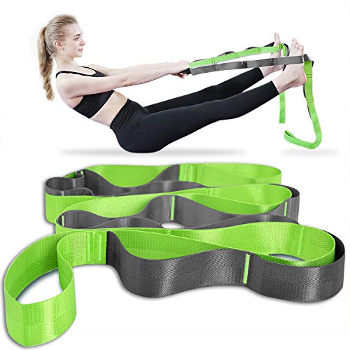 Product Cover Onory Yoga Strap Stretch Straps for Physical Therapy with Exercise Booklet & Carry Bag Non-Elastic Multi Loops (Green+Grey)