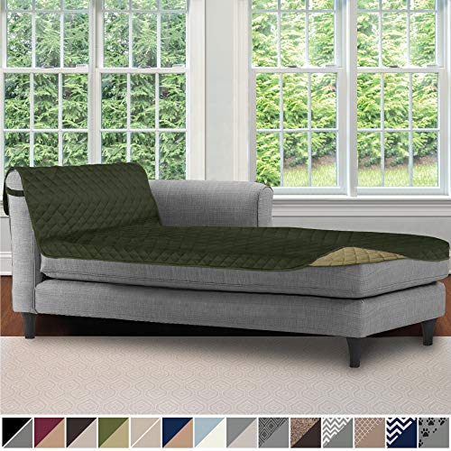 Product Cover Sofa Shield Original Patent Pending Reversible Sofa Chaise Protector, 102x34 Inch, Washable Furniture Protector, 2 Inch Strap, Chaise Lounge Slip Cover for Pets, Dogs, Kids, Cats, Hunter Green Sage