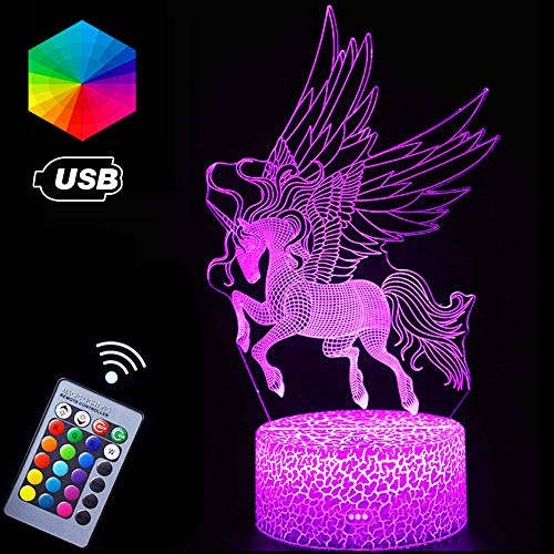 Product Cover Unicorn Night Lights,3D Optical Illusion LED Lamps with Remote Control & RGB Colors Sleep Aid & Night Guidance Home Bedroom Decorations Bday Party,Christmas Gift Ideas for Girls Teen Mothers