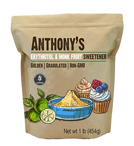 Product Cover Anthony's Erythritol and Monk Fruit Sweetener Golden, 1lb, Granulated, 1 to 1 Brown Sugar Substitute, Non GMO, Keto Friendly