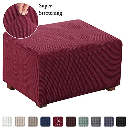 Product Cover Flamingo P Stretch Ottoman Slipcover Spandex Elastic Rectangle Footstool Sofa Cover for Living Room (Oversized, Burgundy)