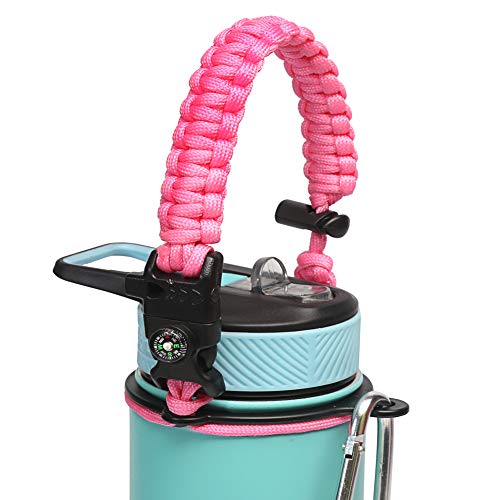 Product Cover Paracord Handle for Hydro Flask,Survival Strap with Security Ring for Simple Modern and Other Wide Mouth Water Bottles.(Pink)
