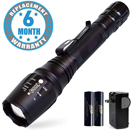 Product Cover Voroly 2000 High Lumen Tactical LED Flashlight 5 Modes Rechargeable Flash Light Waterproof Torch Zoomable Lamp with 18650 Battery and Charger Best for Camping Working Hunting Fishing Walking