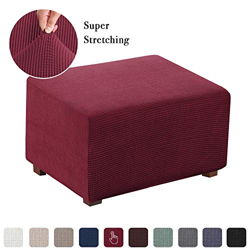 Product Cover Flamingo P Stretch Ottoman Slipcovers Removable Footstool Covers Storage Ottoman Protect Covers for Living Room Footstool Footrest Covers (Burgundy, Normal Size)