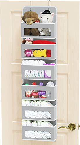 Product Cover Simple Houseware Over Door/Wall Mount 6 Clear Window Pocket Organizer, Gray