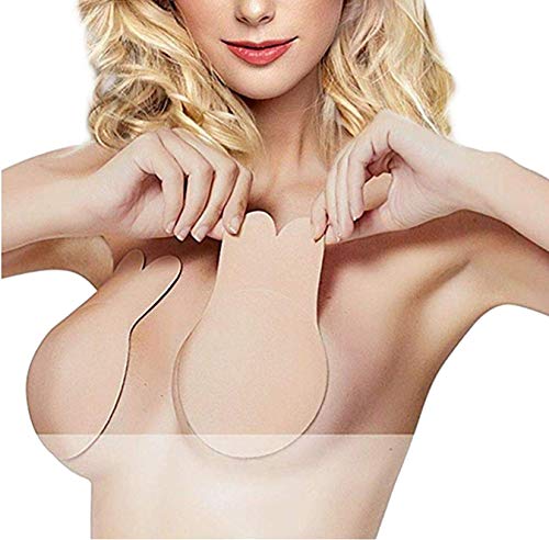 Product Cover 2019 Updated Lift Nipple Covers Self Adhesive Strapless Backless Bras, Invisible Push Up for Women(2 Pairs) (Beige and Black)